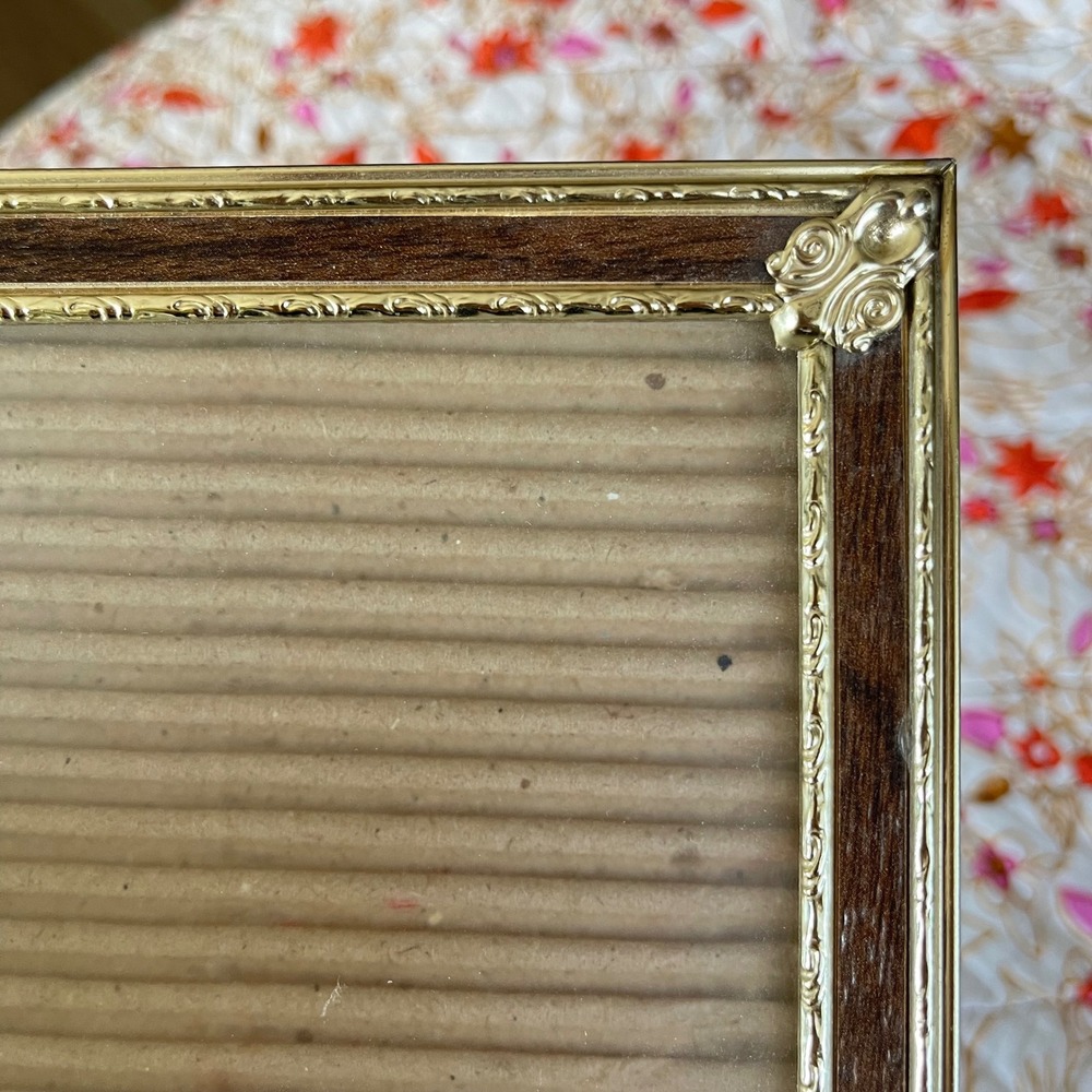 Picture photo easel frame vtg brass filigree floral art nouveau gold ornate 5x7